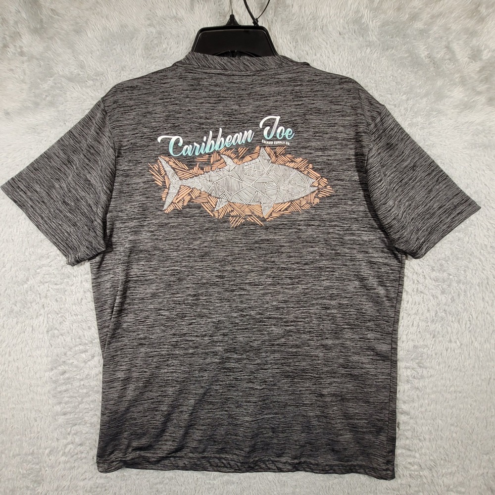 Caribbean Joe Shirt Mens Medium Gray Space Dye Shark Graphic Performance Tee